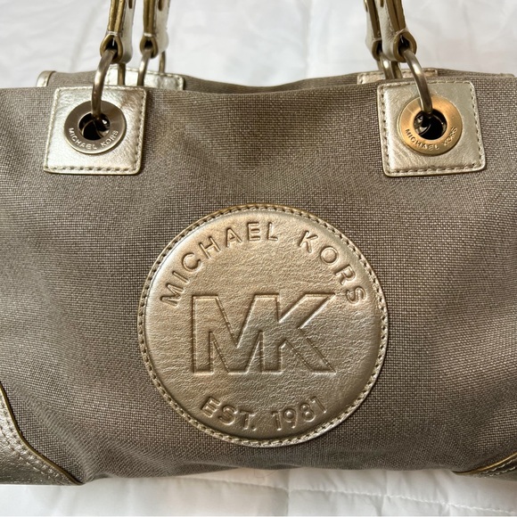 Michael Kors Gold Canvas Leather Tote Bag - Picture 5 of 14